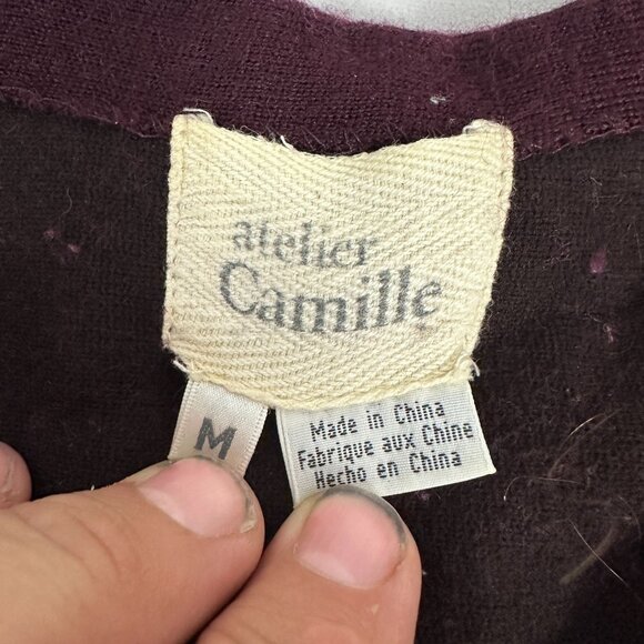 Atelier Camille Plum V-Neck Sweater Womens Size Medium Long Sleeve - Picture 4 of 10